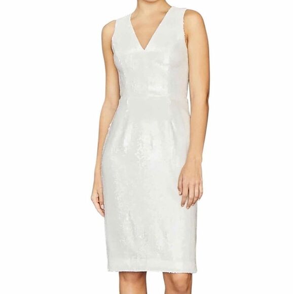 AMSALE Clear Sequin Sleeveless Sheath Dress, White, Wedding, Party, Size 10, NWT - Picture 2 of 16